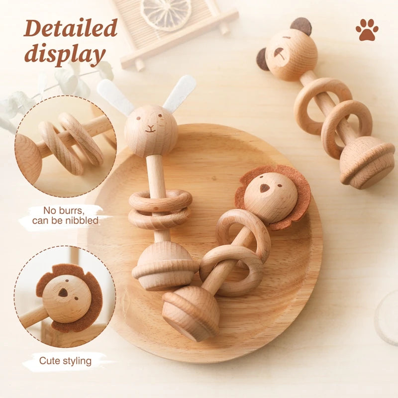 Wooden Baby Rattles Toys 